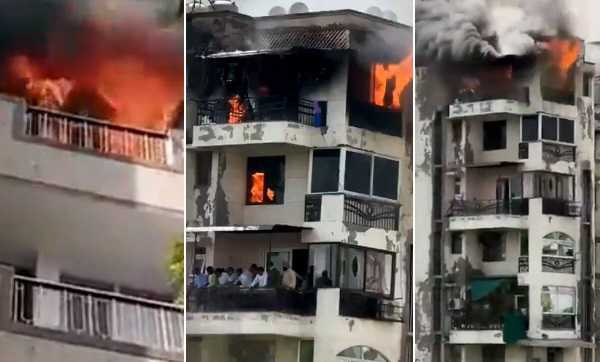दिल्ली के द्वारका में फ्लैट में लगी आग